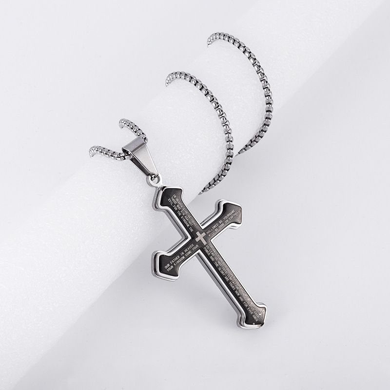 Puhai Stainless Steel Cross Necklace Silver Snake Bone Black view 3