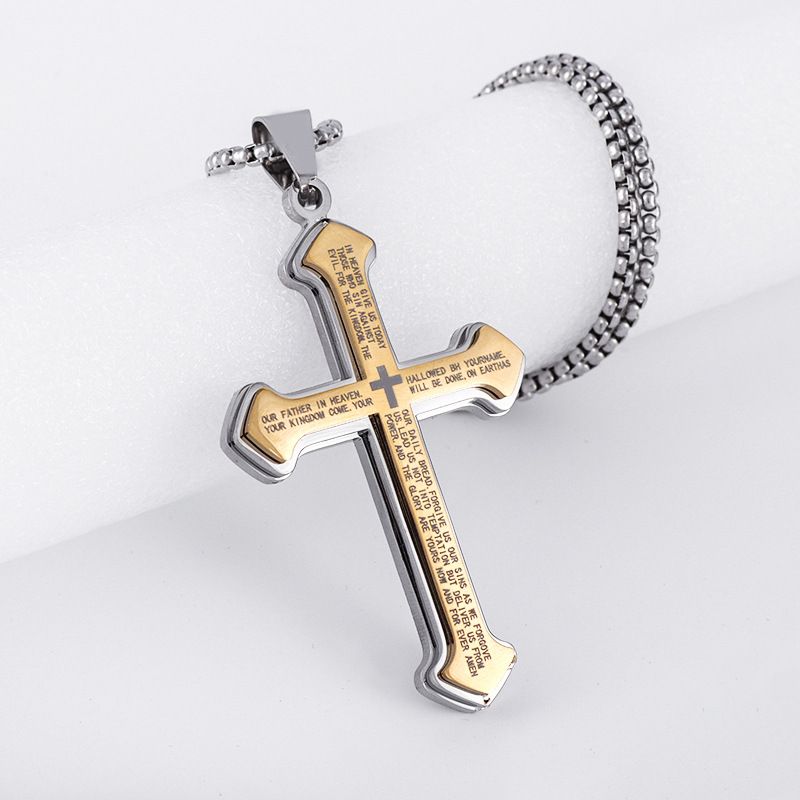 Puhai Stainless Steel Cross Necklace Silver Snake Bone Gold — image 1