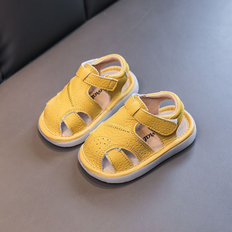 Baby Leather Sandals Bocai Cat Velcro Non Slip Yellow 23 yards inner length 15cm