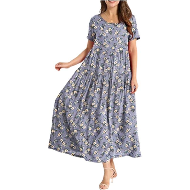 Women Floral Long Dress Short Sleeve Polyester Picture color 17 XXXL view 2