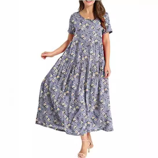 Women Floral Long Dress Short Sleeve Polyester Picture Color 18 Size: S view 7