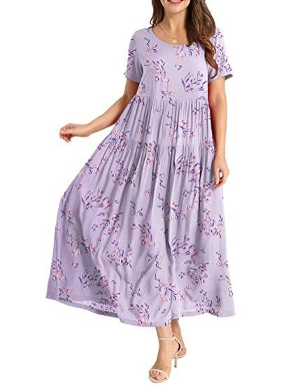 Women Floral Long Dress Short Sleeve Polyester Picture color 20 XS — image 1