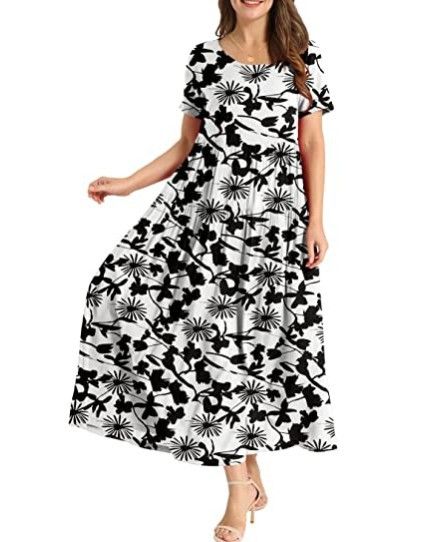 Women Floral Long Dress Short Sleeve Polyester Picture Color 21 Size: S — image 1