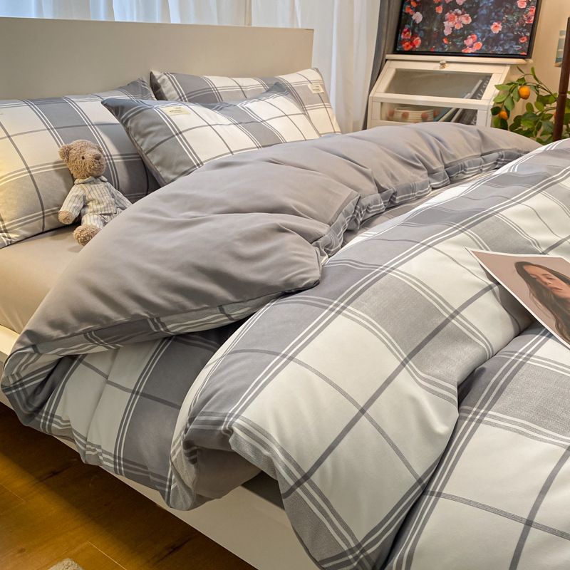 Qianjin Cotton Solid Color 4 Piece Bedding Set California Big Gray 0.9/1.2 m