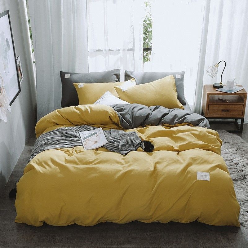 Qianjin Cotton Solid Color 4 Piece Bedding Set California Big Gray ☆ 1.5 m bed view 3