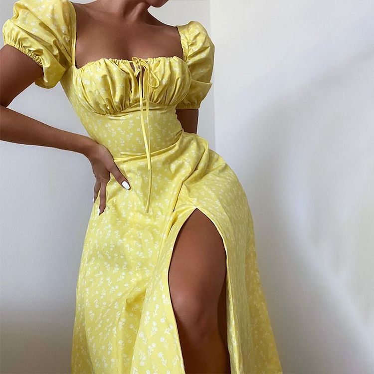 Hongyi Floral Long Dress Summer 2026 Small yellow flower New Flower 3XL — image 1