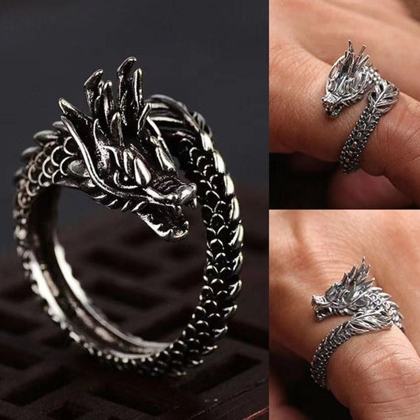 Retro Dragon Ring Yuyi Alloy Unisex Adjustable Retro Live Dragon Ring view 3