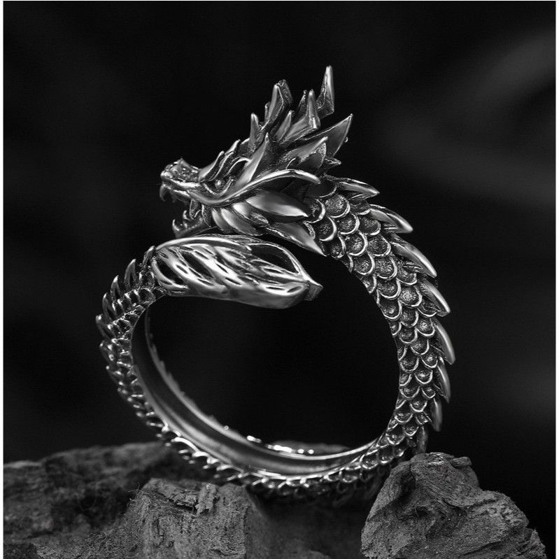 Retro Dragon Ring Yuyi Alloy Unisex Adjustable Retro Live Dragon Ring view 4
