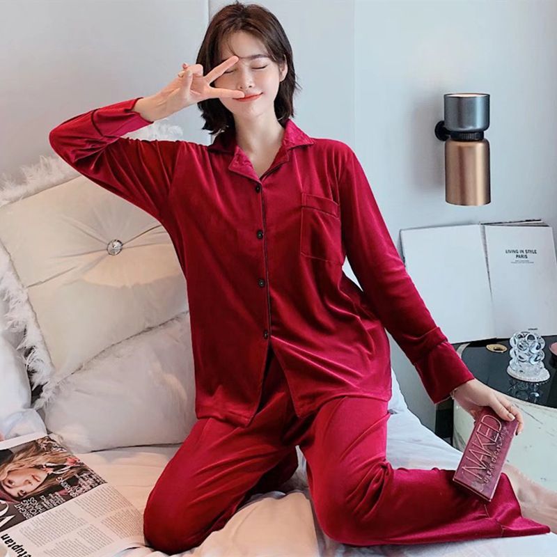 Women Winter Velvet Sleepwear Set Long Sleeve Pure White Female M view 5