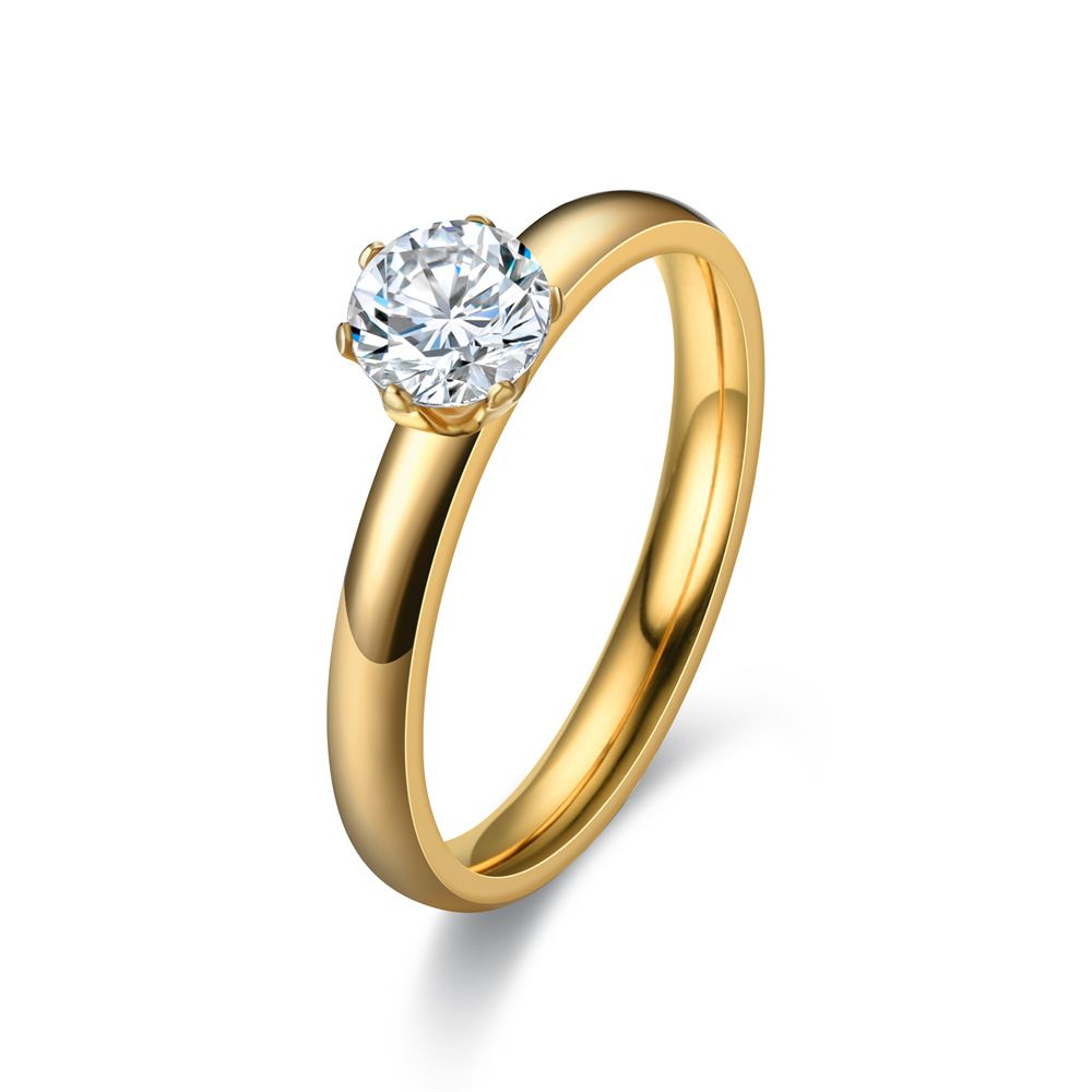 Stainless Steel 3mm Diamond Ring Unisex 3mm gold diamond No. 8 — image 1