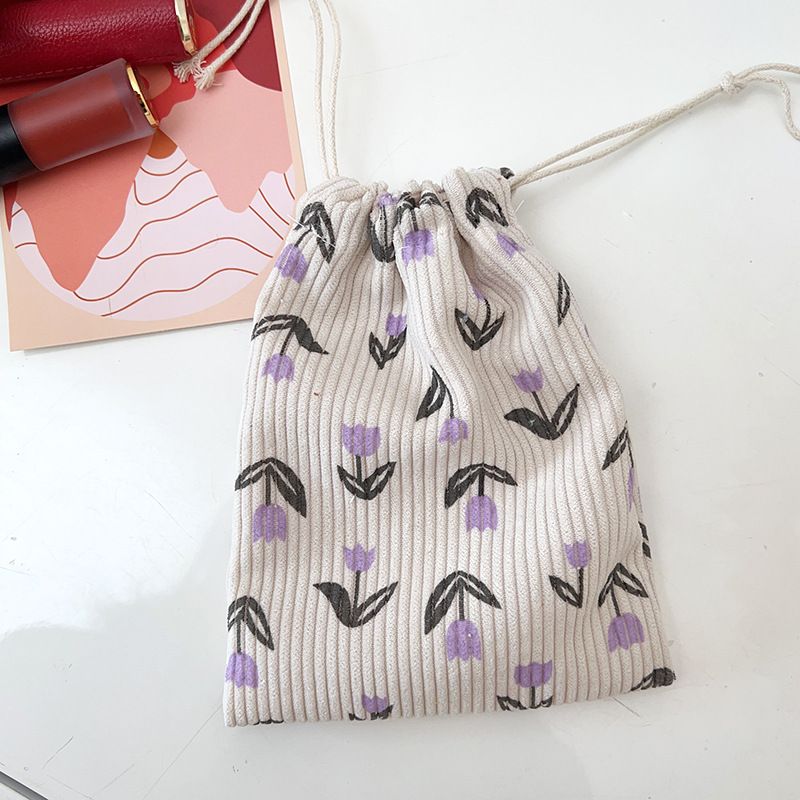 Corduroy Storage Bag Cube Travel Organizer BYBY-195 Purple Flower — image 1