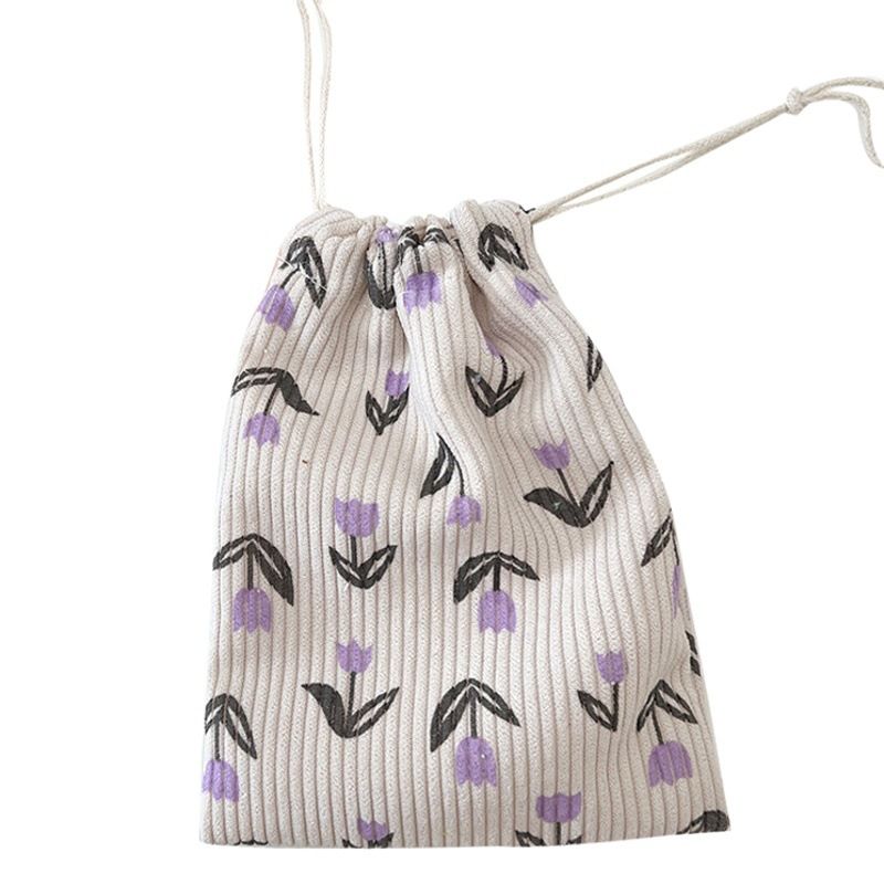 Corduroy Storage Bag Cube Travel Organizer BYBY-195 Purple Flower view 2