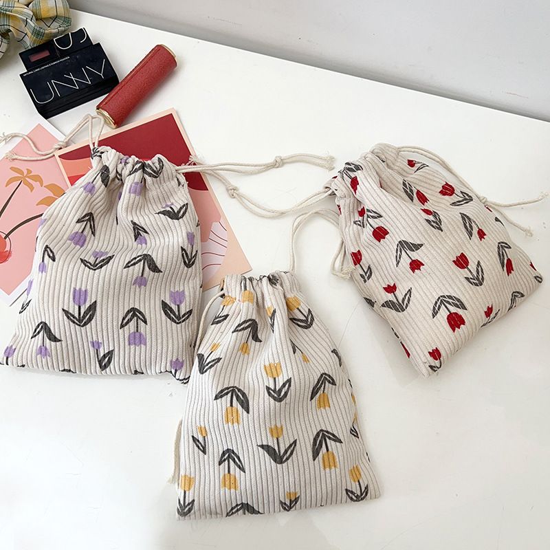 Corduroy Storage Bag Cube Travel Organizer BYBY-195 Purple Flower view 4