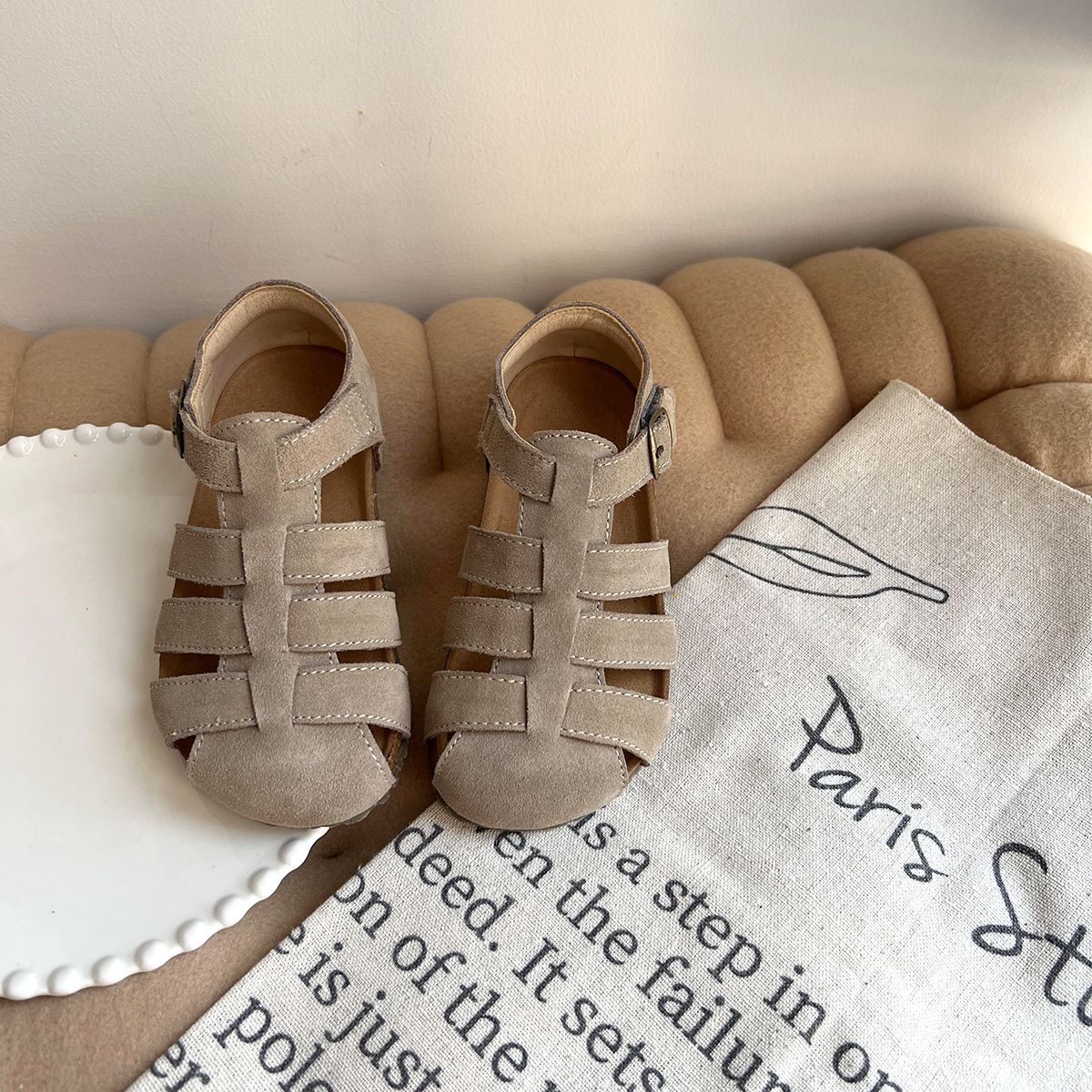 Kwai Kids Leather Shoes Boys Girls apricot gray 32