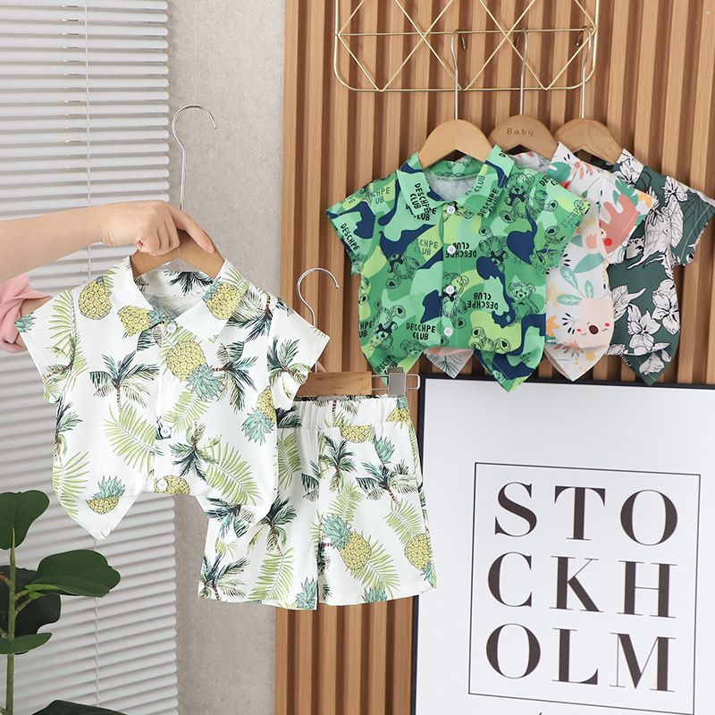 Chaole Pig Boys Cotton Short Sleeve Suit JC light green Shirt 110cm view 3