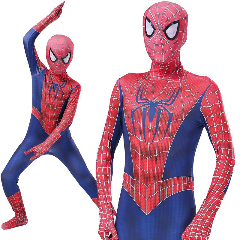 Spiderman Cosplay Costume Milk Silk One Piece Suit Tony + Headgear 160
