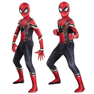 Spiderman Cosplay Costume Milk Silk One Piece Suit Black Red Steel 180