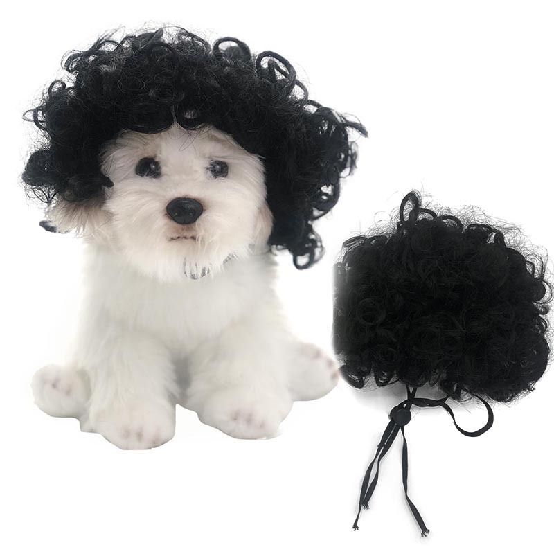 Fujia Pet Wig Dog Cat Halloween Party Pet wig explosion head black — image 1