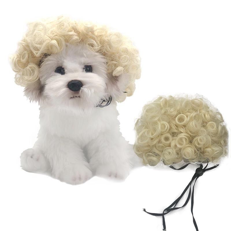 Fujia Pet Wig Dog Cat Halloween Party Pet wig explosion head beige — image 1