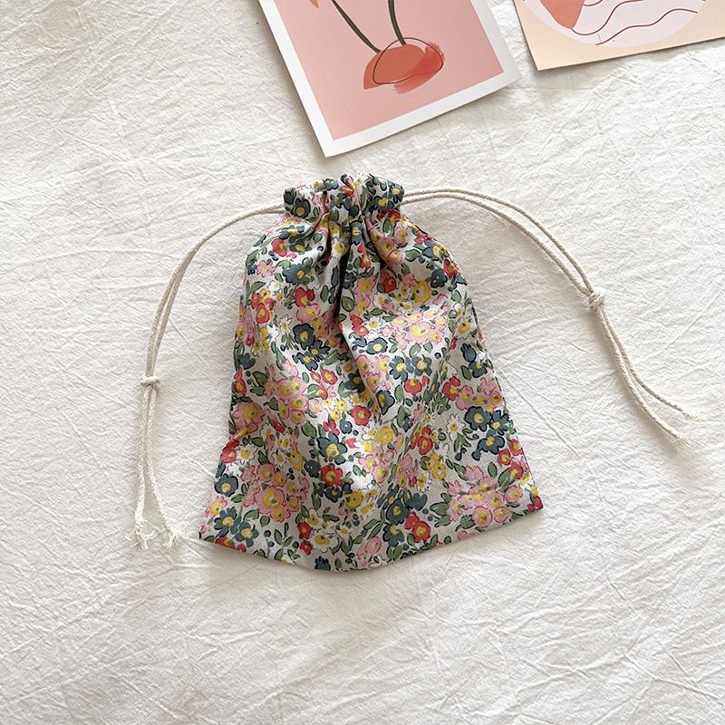 Travel Storage Cotton Bag Drawstring Multi-Purpose. Pink small floral-cotton — image 1
