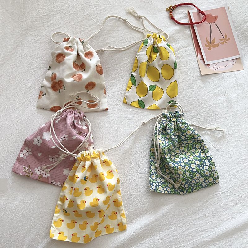 Travel Storage Cotton Bag Drawstring Multi-Purpose. Gray background view 4