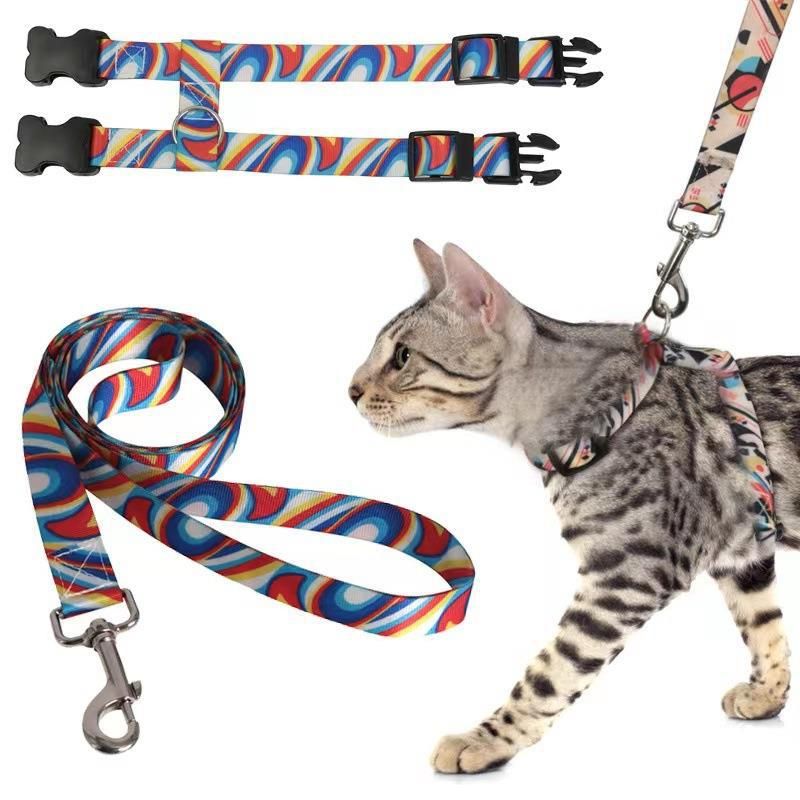 Adjustable Nylon Pet Harness Cat Dog Leash Orange M view 2