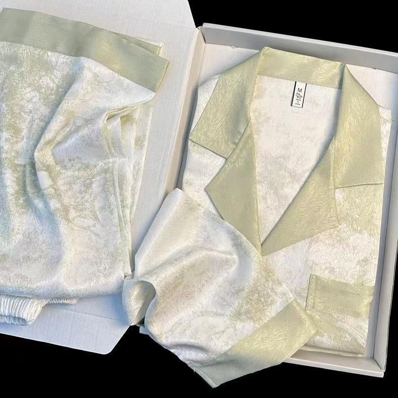 Women Long Sleeve Sleepwear Set Polyester Home Double long blue# twill sand view 2
