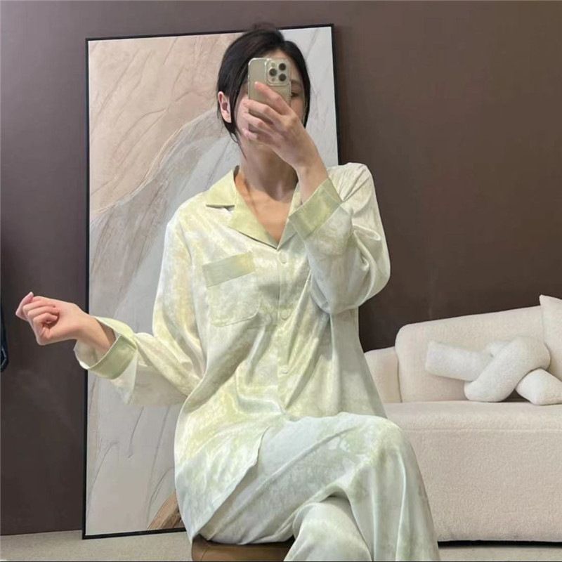 Women Long Sleeve Sleepwear Set Polyester Home Double long blue# twill sand view 3
