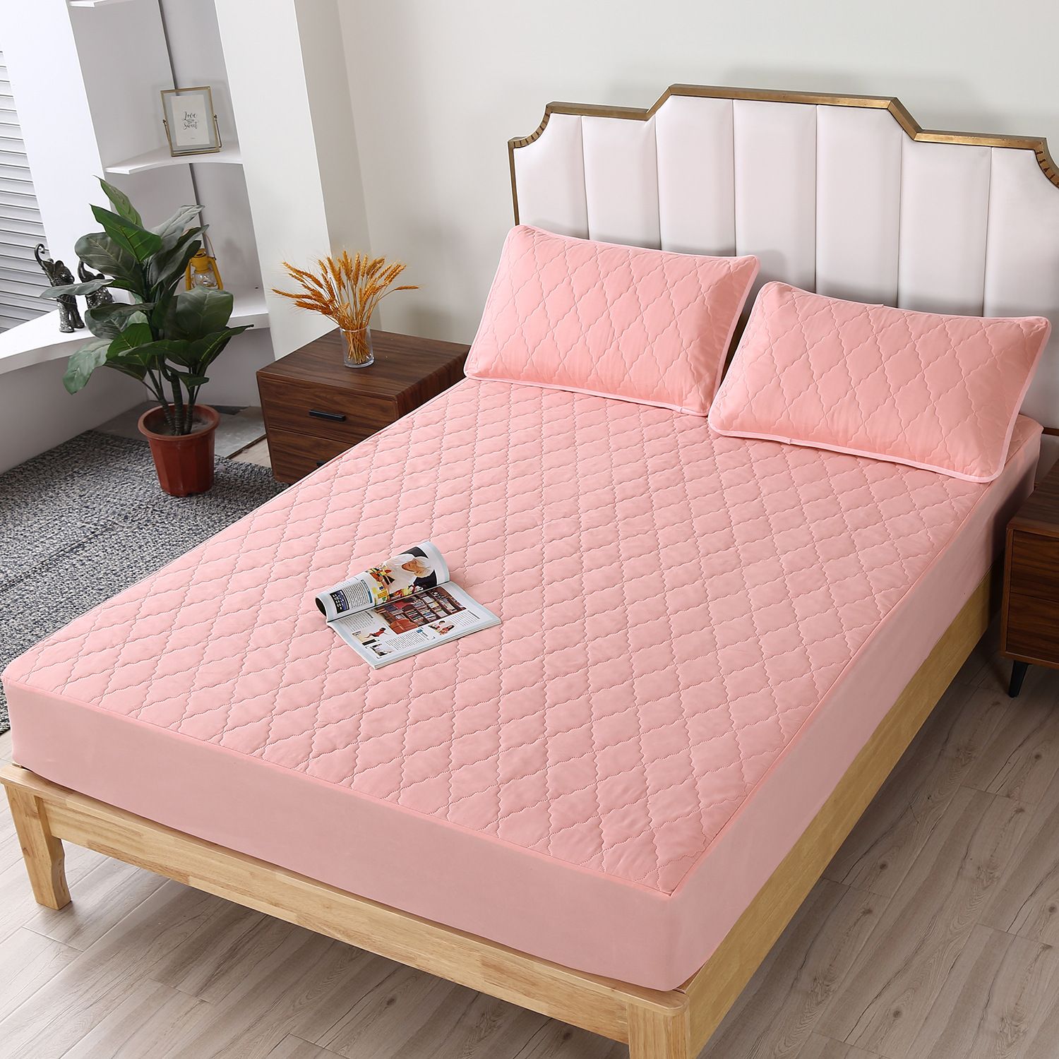 Waterproof Fitted Sheet Rhombus Black 90x200cm Rhombus-pink 90 * 200cm unit — image 1