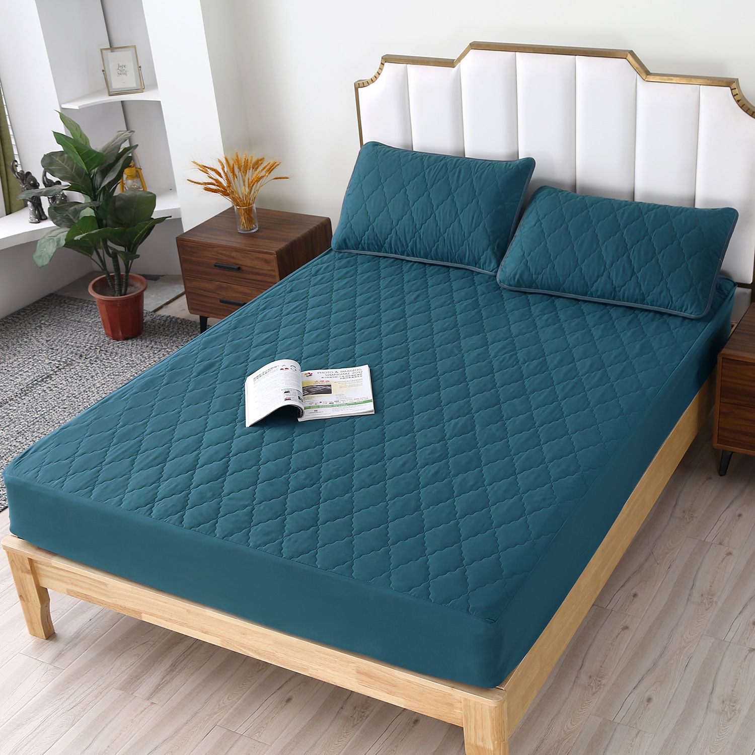 Waterproof Fitted Sheet Rhombus Black 90x200cm Diamond grid-dark green 120 * — image 1