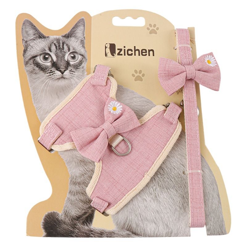 Zichen Cat Harness Vest Style Cotton Traction Rope Blue (cinnamon dog bow) view 2