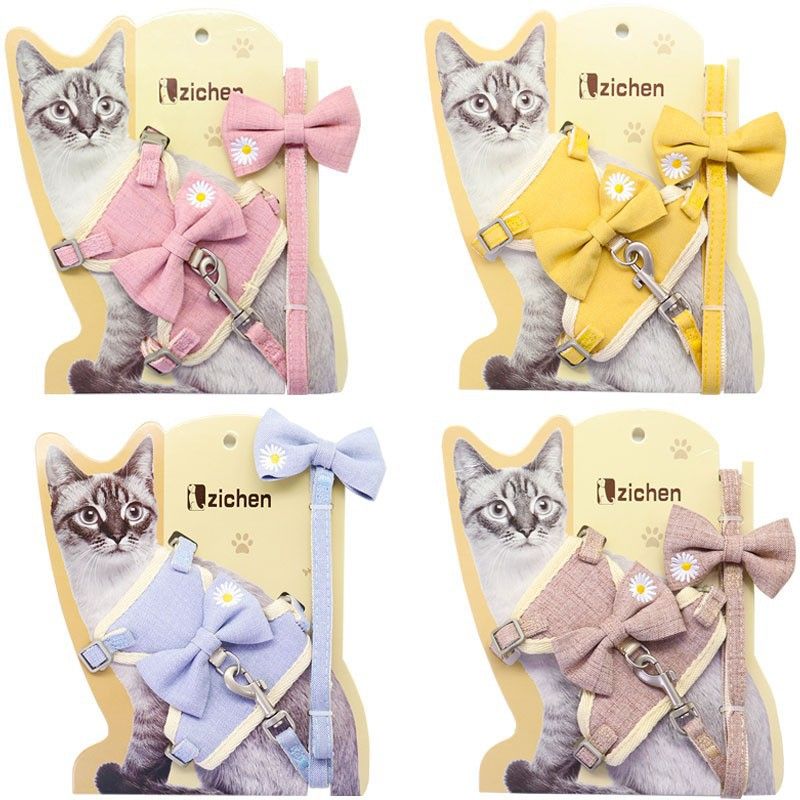 Zichen Cat Harness Vest Style Cotton Traction Rope Blue (cinnamon dog bow) view 3