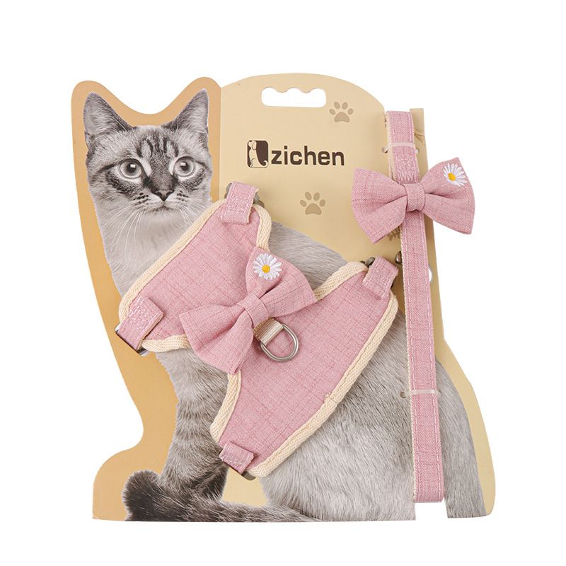 Zichen Cat Harness Vest Style Cotton Traction Rope Blue (cinnamon dog bow) view 5