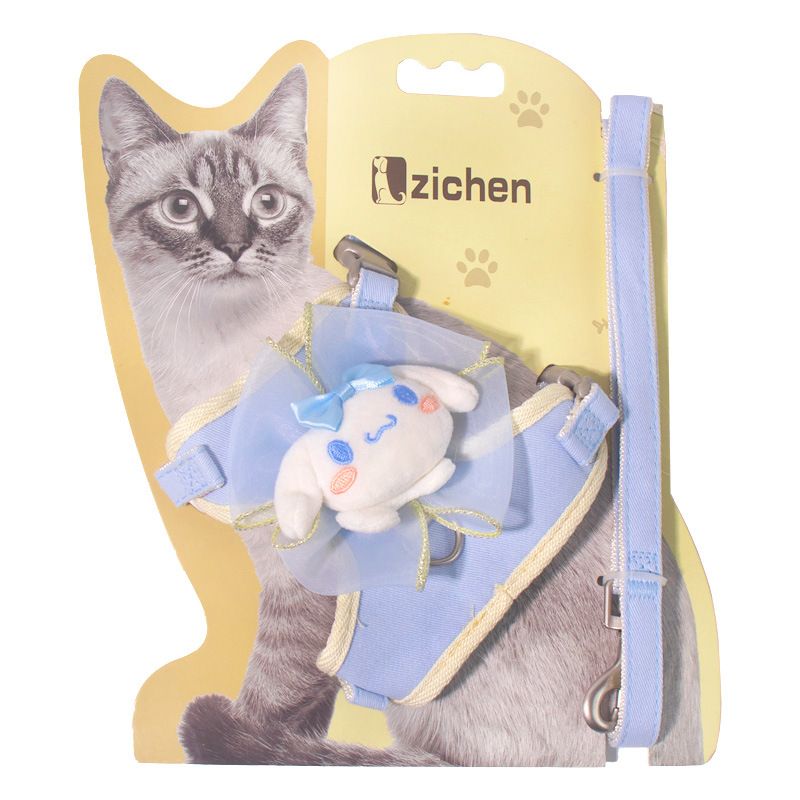 Pet Traction Strap Polyester Cat Dog Blue (cinnamon dog bow) S-size cotton
