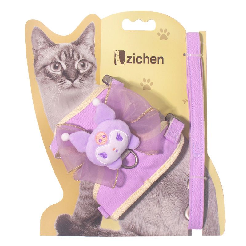 Pet Traction Strap Polyester Cat Dog Purple (Culomi Bow) M size cotton nylon