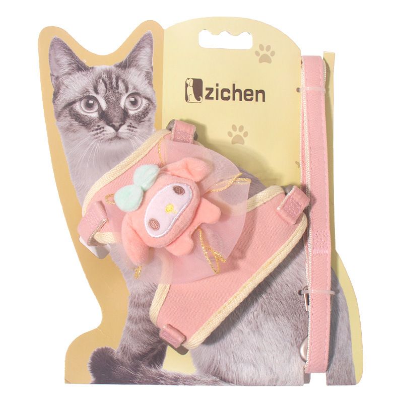 Pet Traction Strap Polyester Cat Dog Pink (melody bow) M size cotton nylon