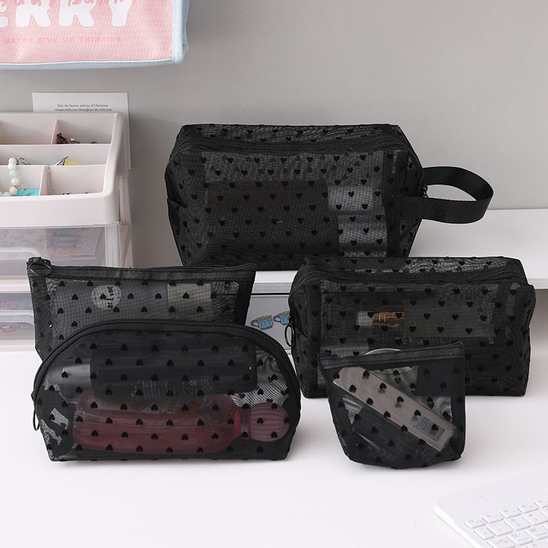 Portable Makeup Bag Large Capacity Travel Cosmetic Pure Black Mini small size view 5