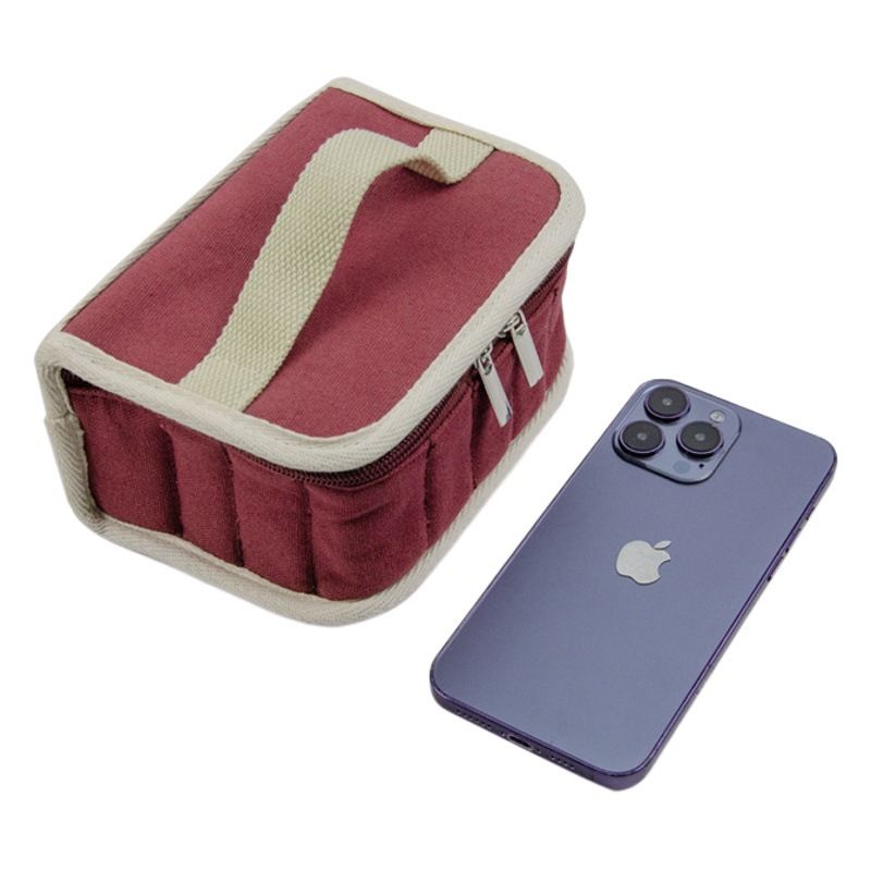 Canvas Makeup Storage Box 16 Compartments Travel Red 17*12*9 view 2