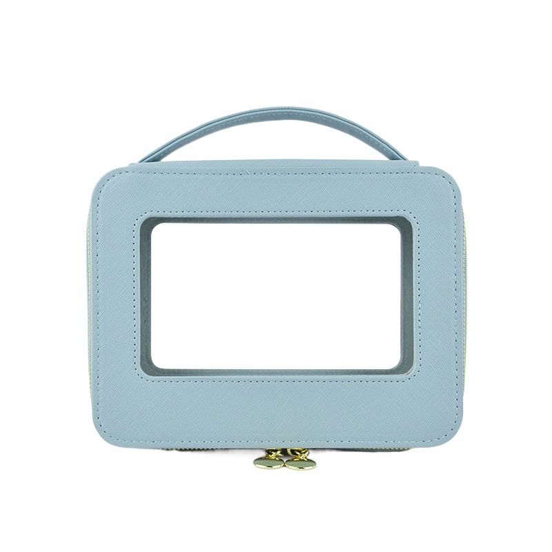 Large Capacity PU Makeup Bag with Window Light blue view 2