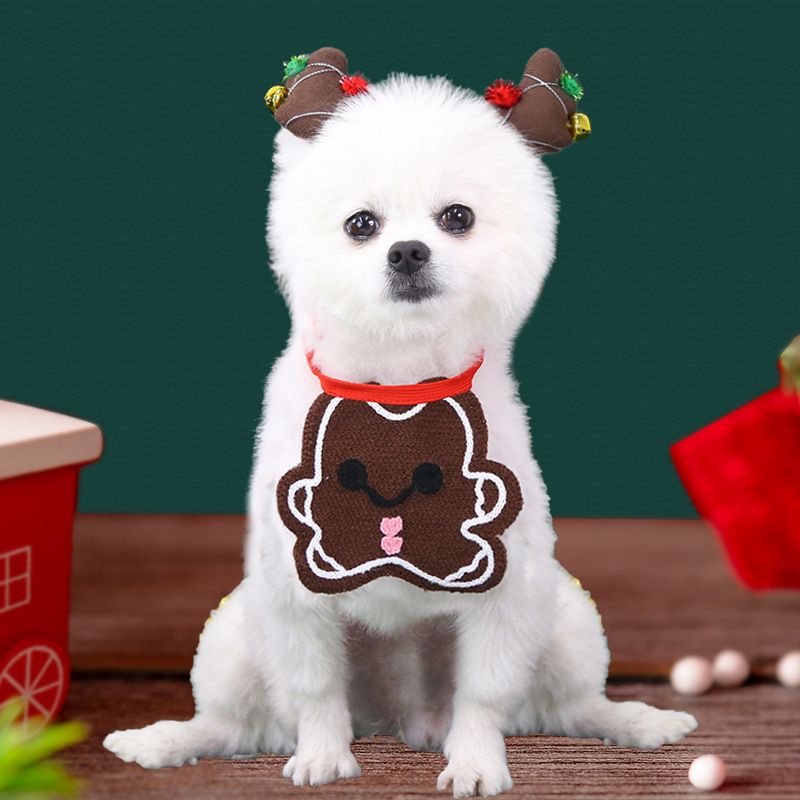 INS Christmas Elk Cotton Pet Bib for Dogs and Cats Lace-Up Slip Towel Santa view 2