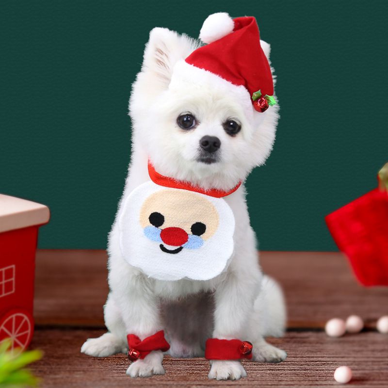 INS Christmas Elk Cotton Pet Bib for Dogs and Cats Lace-Up Slip Towel Santa view 3
