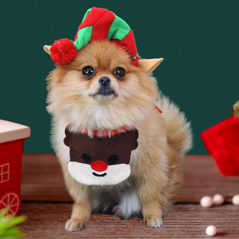 INS Christmas Elk Cotton Pet Bib for Dogs and Cats Lace-Up Slip Towel Santa view 4