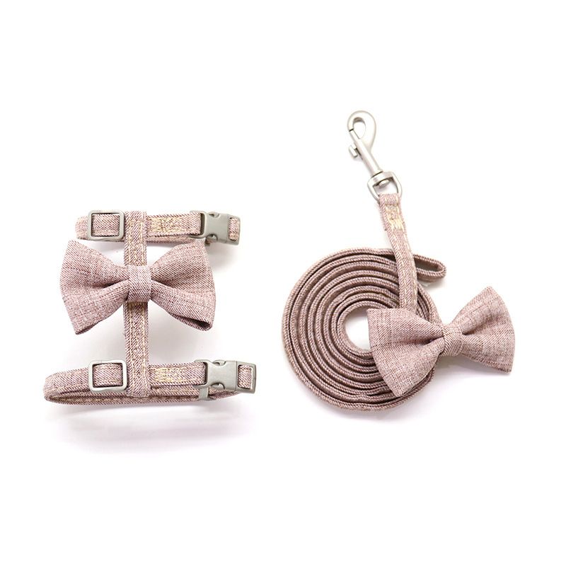 Cat Harness Polyester Bow Anti Escape Pet Leash Coffee (cotton cotton padded