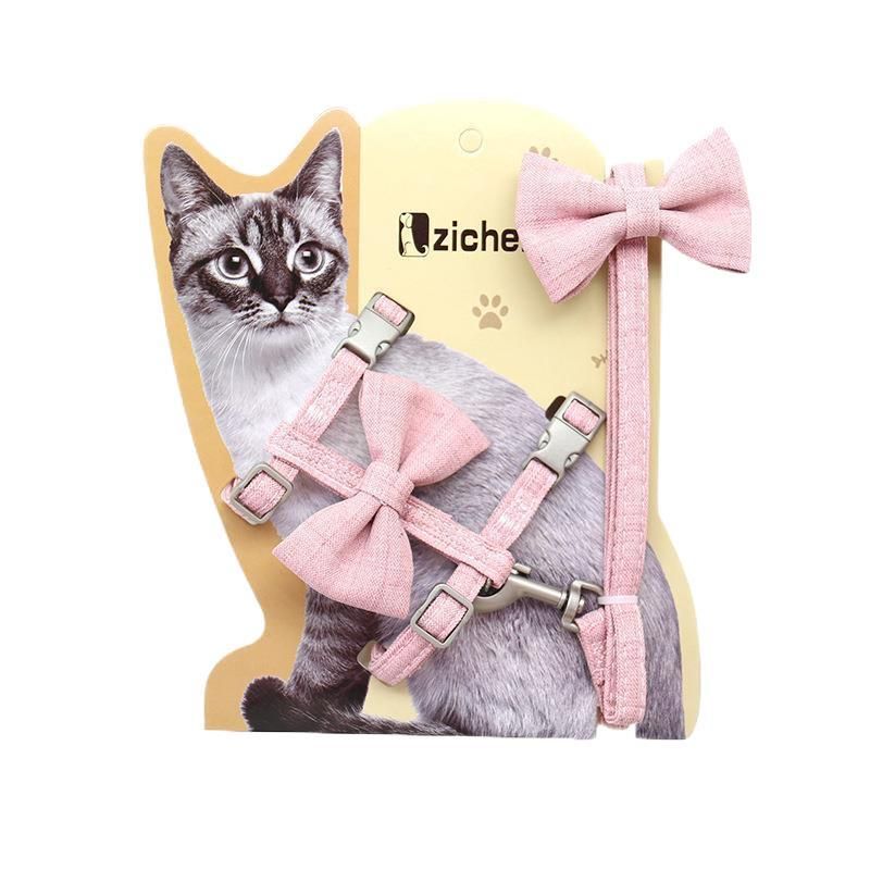 Cat Harness Polyester Bow Anti Escape Pet Leash Coffee (cotton cotton padded view 6