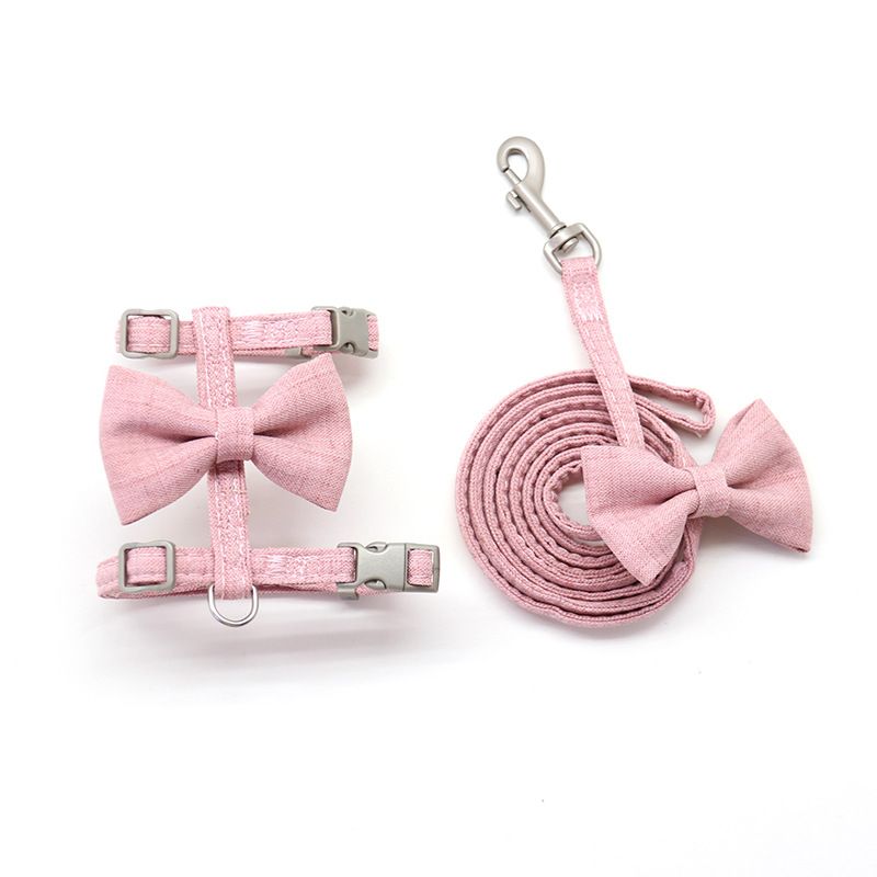 Cat Harness Polyester Bow Anti Escape Pet Leash pink (cotton quilted bow cat