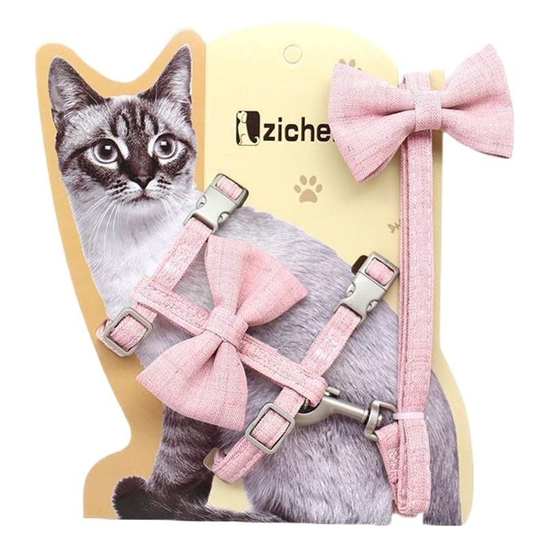 Cat Harness Polyester Bow Anti Escape Pet Leash Coffee (cotton cotton padded view 2