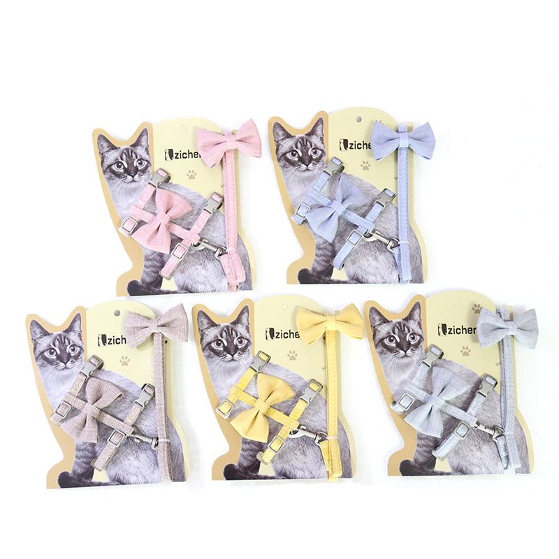 Cat Harness Polyester Bow Anti Escape Pet Leash Sky blue (cotton padded bow view 4