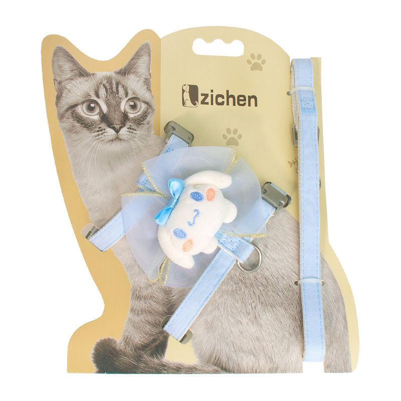 Cat Harness Polyester Bow Anti Escape Pet Leash Blue (Yugui Dog) I-back S