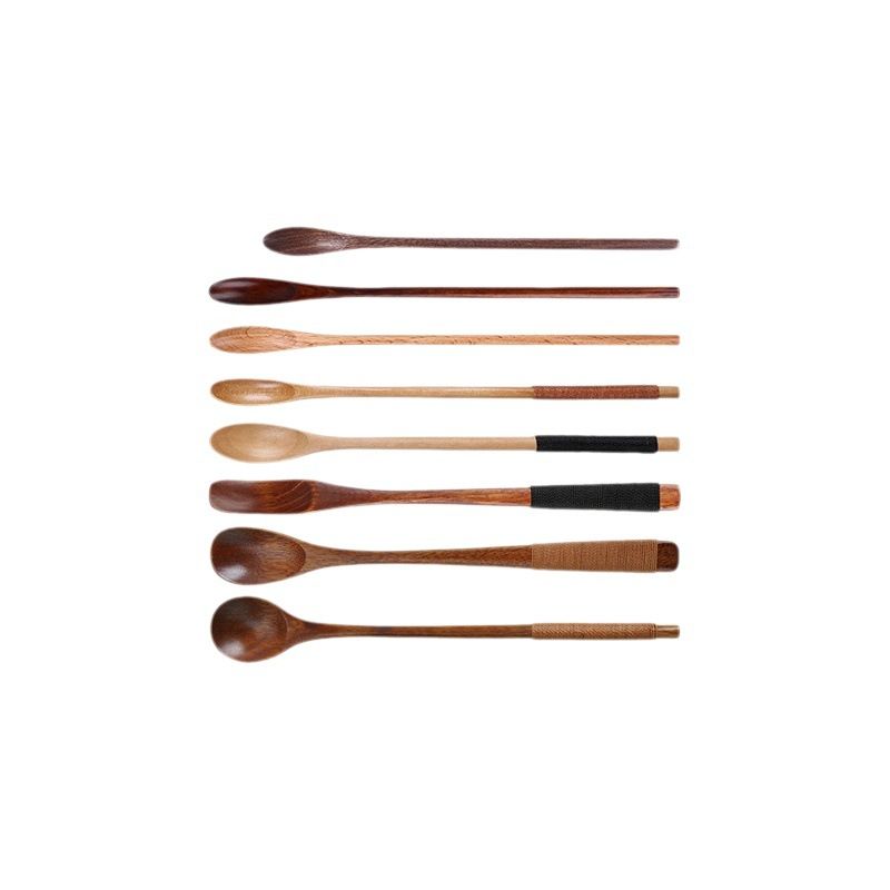 YF JY Wooden Spoon Japanese Style Long Handle... 20*3cm big paint black line — image 1