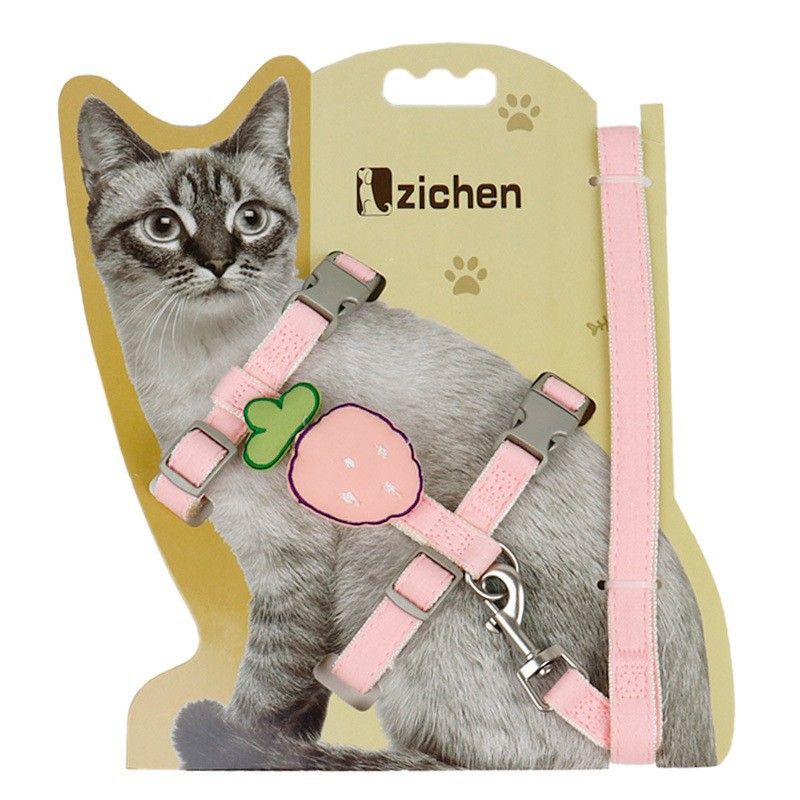 Cat Harness Polyester Bow Anti Escape Pet Leash Pink strawberry M (Suggested